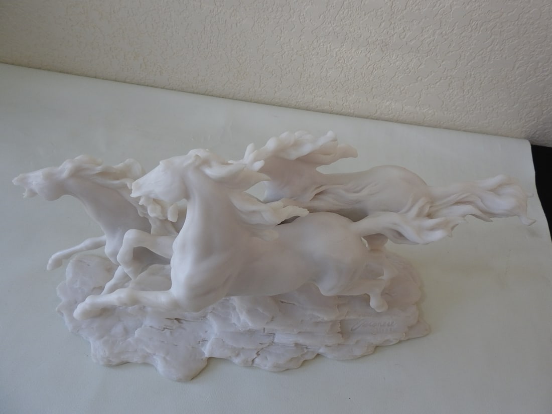 Running Wild Horses Faux Marble Statue - 6