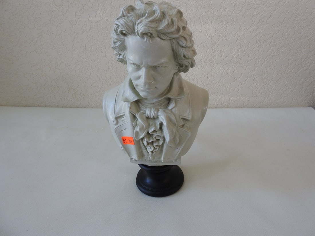 Beethoven Painted Resin Bust: Painted resin bust depicting Beethoven. Approx. 11 x 6.25 x 5 in.