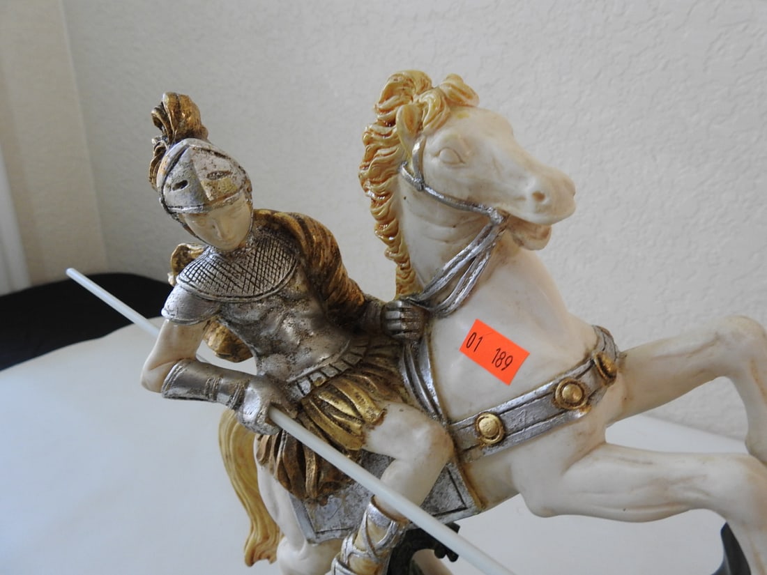 Faux Marble Saint George Slaying Dragon Statue - 2