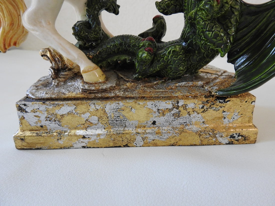 Faux Marble Saint George Slaying Dragon Statue - 3