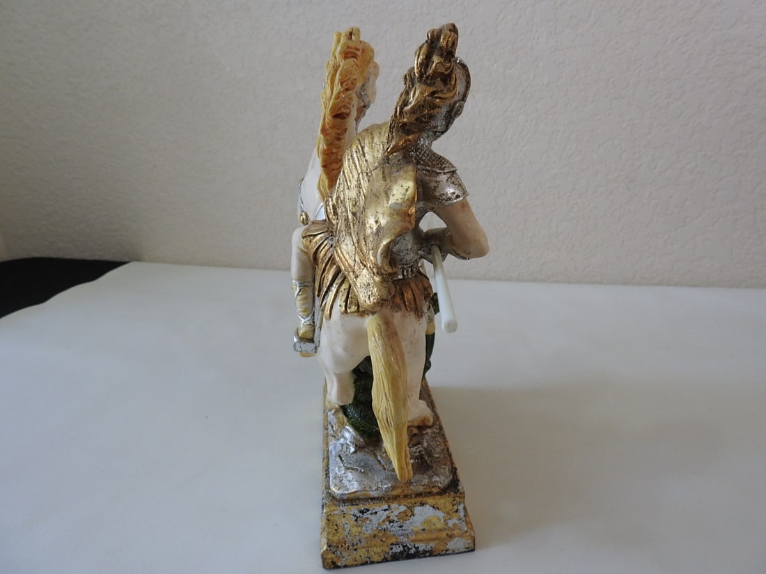 Faux Marble Saint George Slaying Dragon Statue - 4