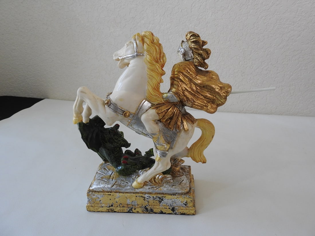Faux Marble Saint George Slaying Dragon Statue - 5