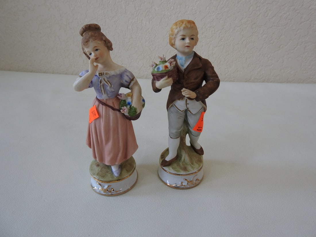 Vintage French Village Couple Bisque Porcelain Figurine - 2