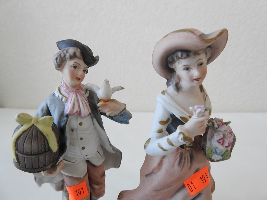 Vintage French Village Couple Bisque Porcelain Figurine - 2
