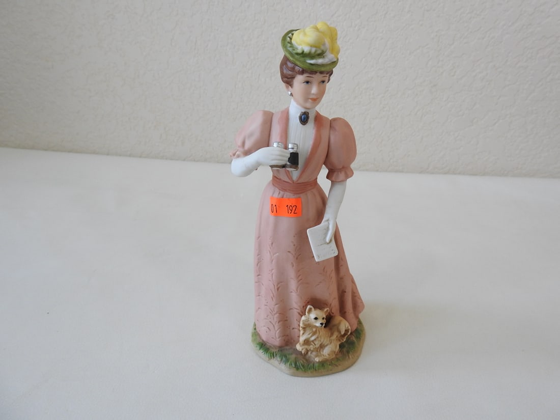 Homeco Victorian Lady Porcelain Figurine #1403: Vintage Homeco Victorian lady porcelain figurine, made in Taiwan, model #1403. Approx. 9 x 4 x 3 in.