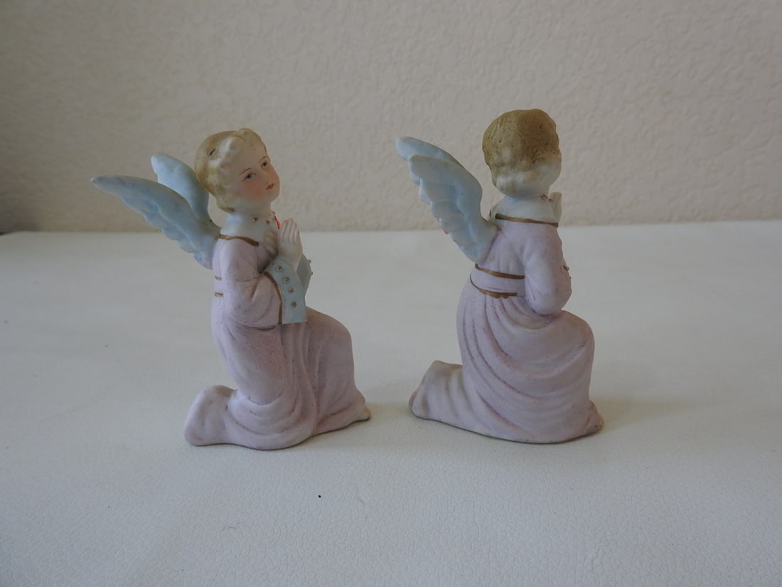 Vintage Japan Bisque Angel Figurines Set of 2 - 4