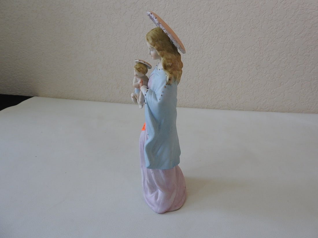 Vintage Madonna and Child Bisque Porcelain Figurine - 4