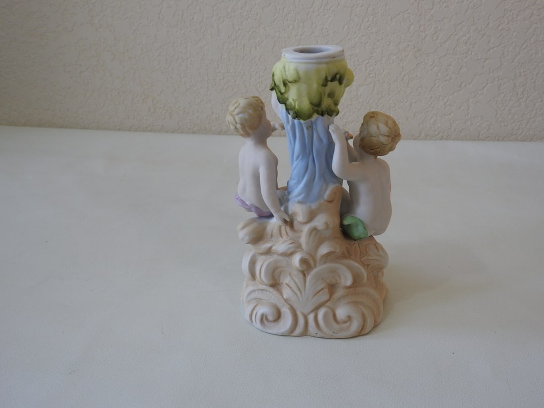Vintage Cherub Candle Holder Porcelain - 3