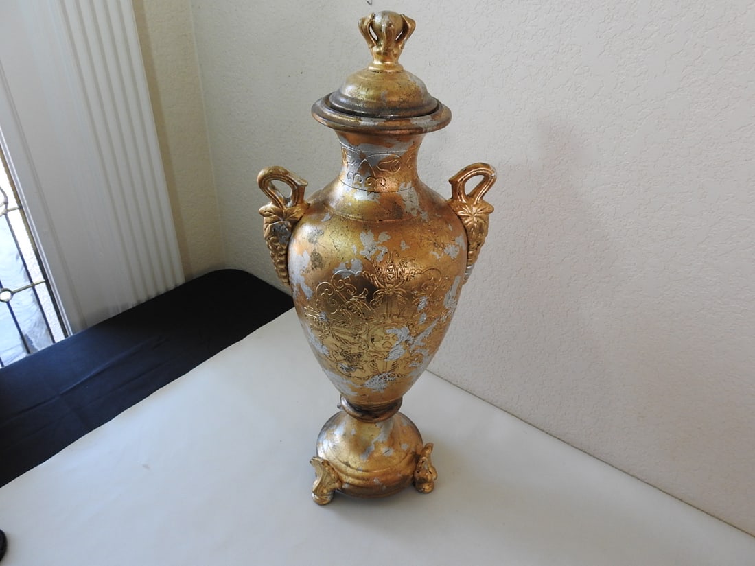 Gold and Silver Leaf Classical Ceramic Urn - 3