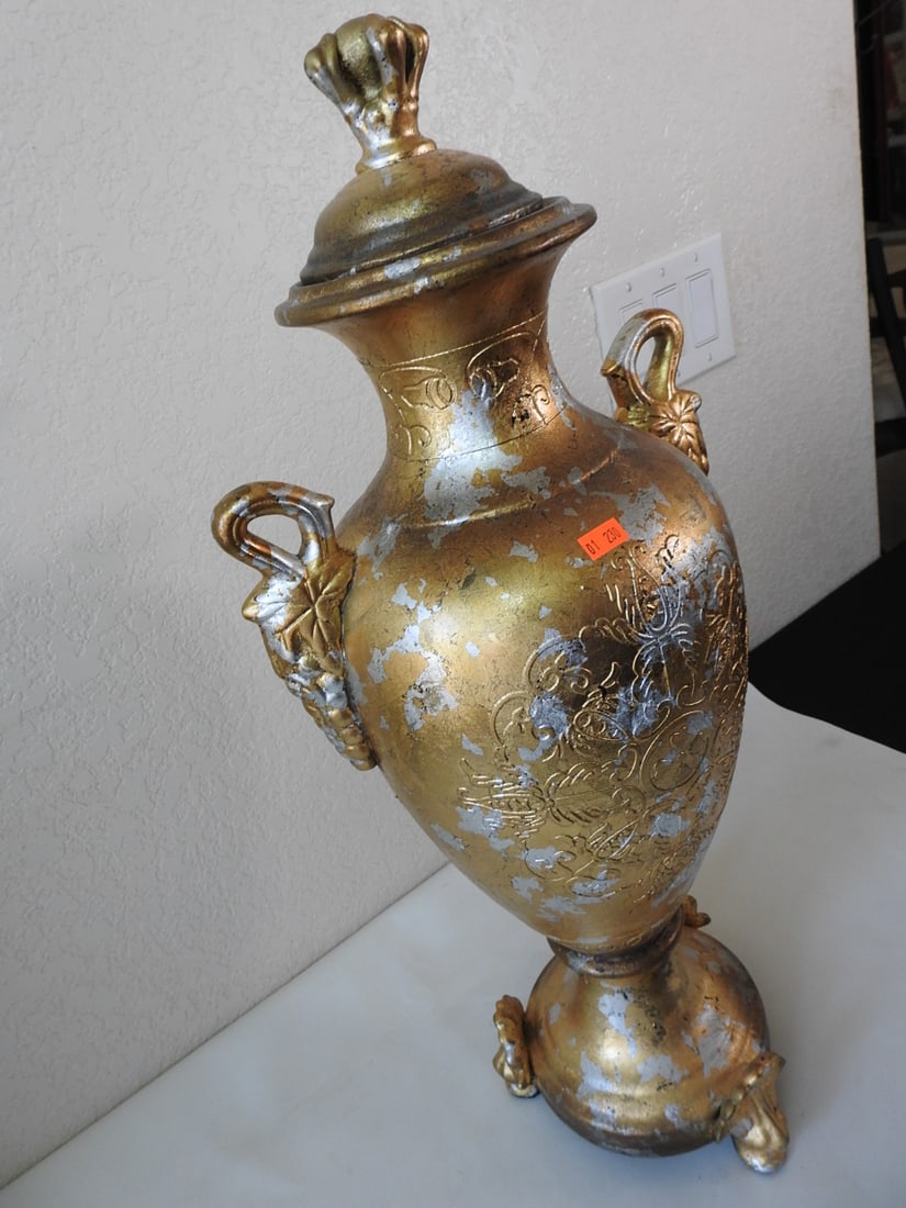 Gold and Silver Leaf Classical Ceramic Urn - 4
