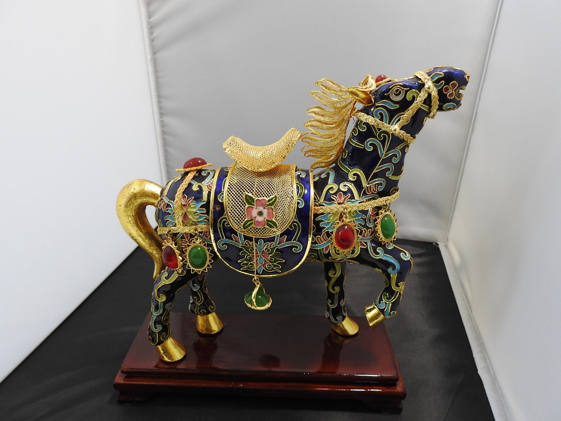 Vintage Cloisonne Tang Dynasty Royal Horse Statue - 2