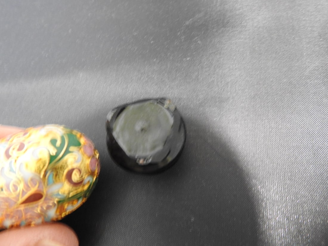 Small Vintage Chinese Cloisonne Egg on Wood Base - 5