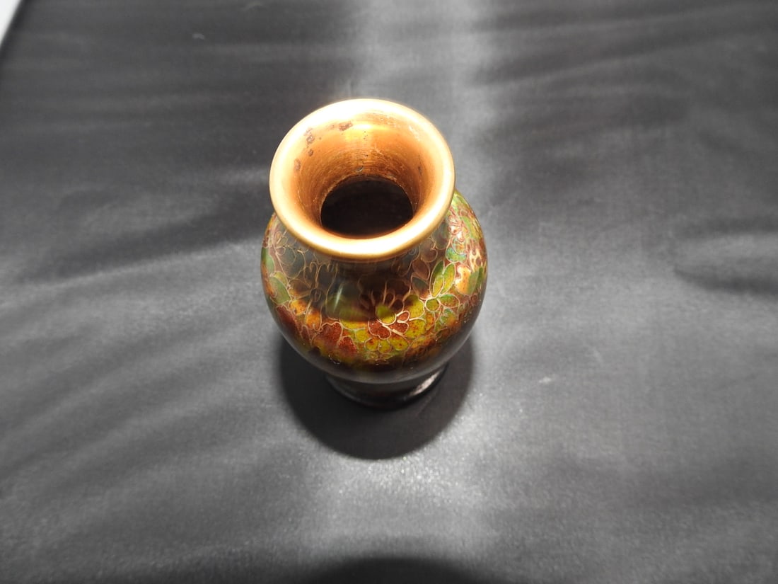 Small Vintage Chinese Cloisonne Vase on Wood Base - 3