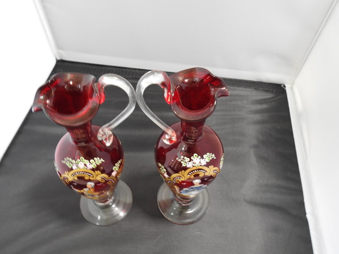 Pair of Neoclassical Hand-Blown Ruby Glass Vases - 2