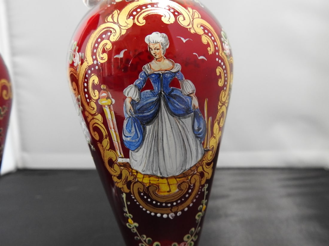 Pair of Neoclassical Hand-Blown Ruby Glass Vases - 3