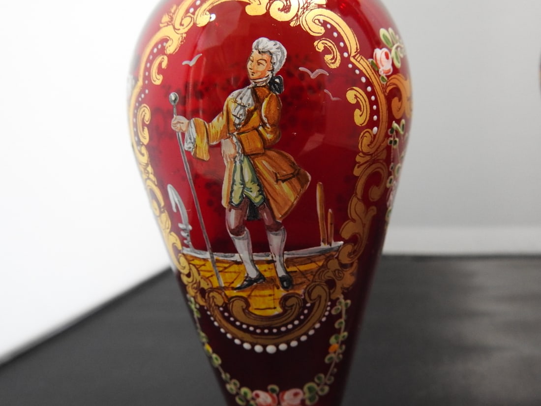 Pair of Neoclassical Hand-Blown Ruby Glass Vases - 4
