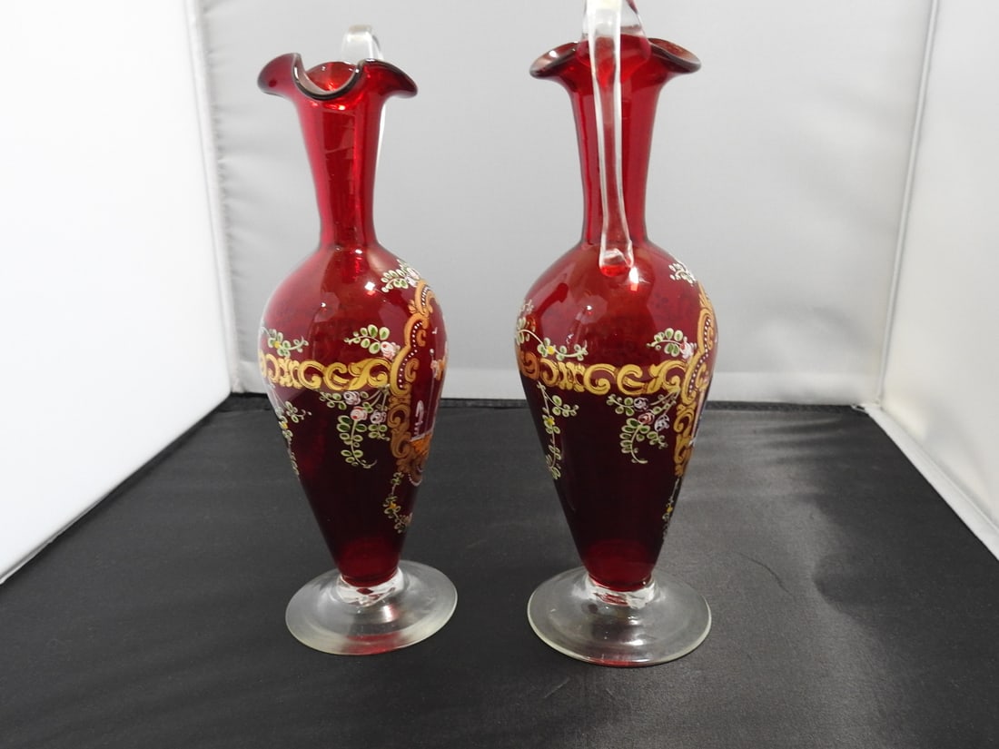 Pair of Neoclassical Hand-Blown Ruby Glass Vases - 6