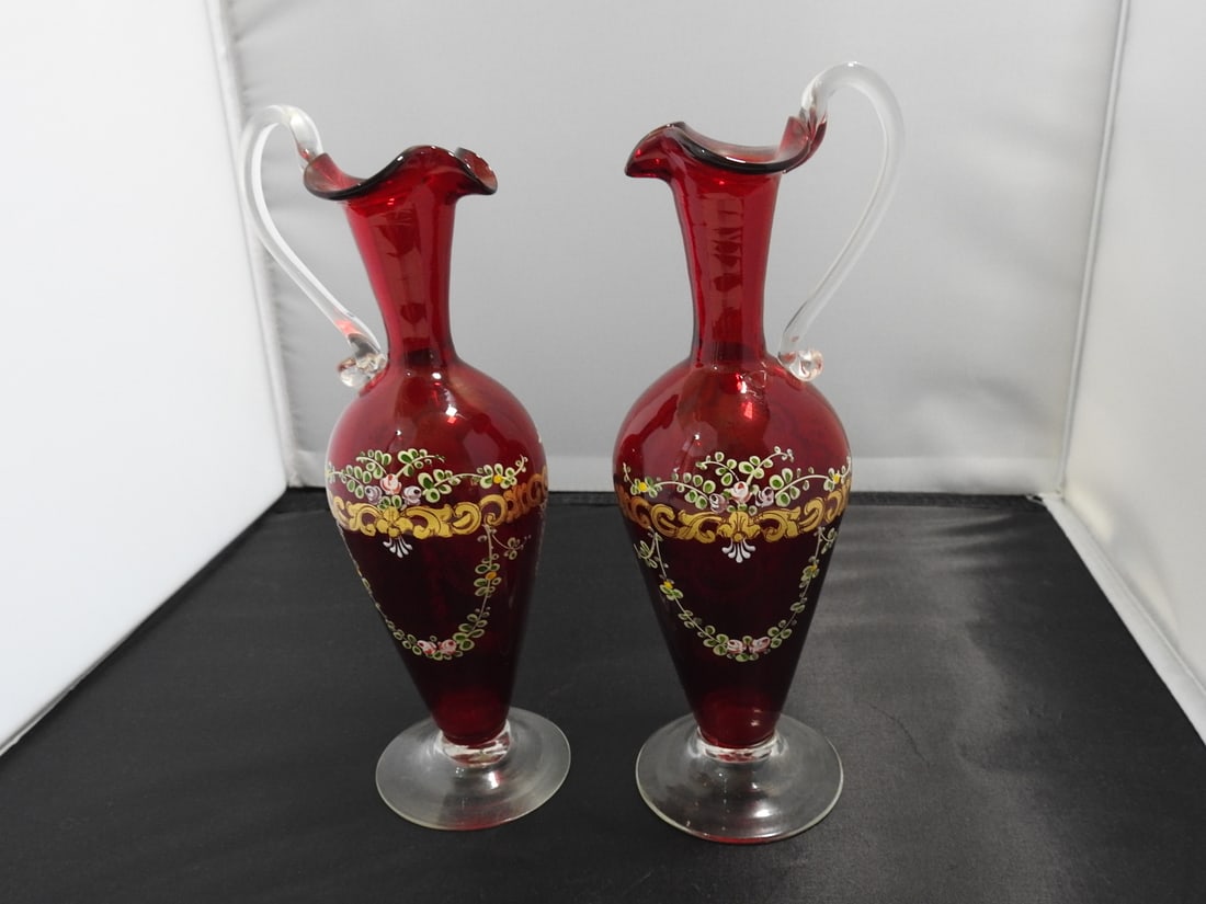 Pair of Neoclassical Hand-Blown Ruby Glass Vases - 7