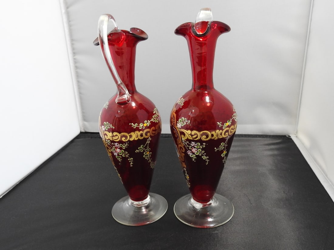Pair of Neoclassical Hand-Blown Ruby Glass Vases - 8