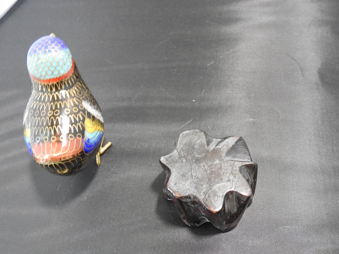 Chinese Cloisonne Bird on Wood Base - 7
