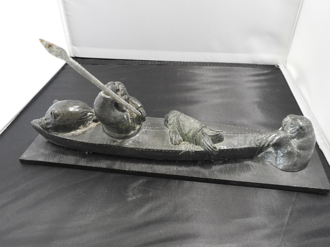 Inuit Fisherman Faux Stone Carving Statue (1 of 7)