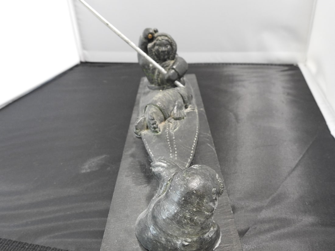 Inuit Fisherman Faux Stone Carving Statue - 2