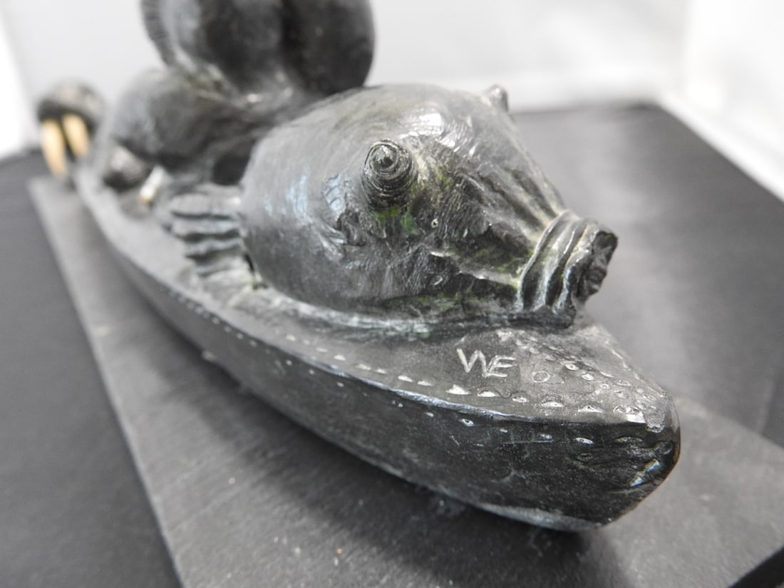 Inuit Fisherman Faux Stone Carving Statue - 3
