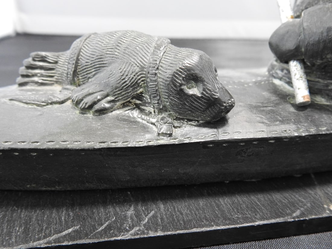 Inuit Fisherman Faux Stone Carving Statue - 4
