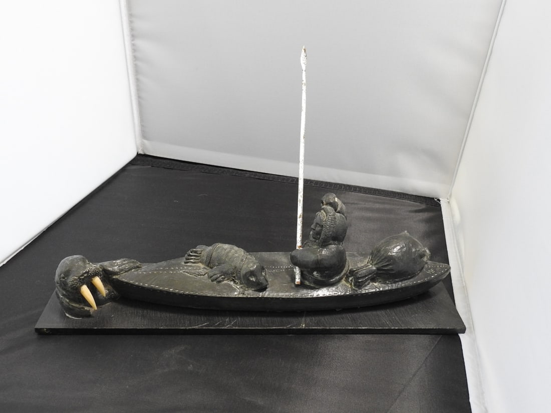 Inuit Fisherman Faux Stone Carving Statue - 5