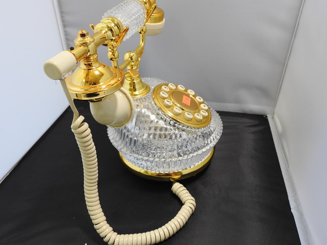 Vintage Reproduction Lead Crystal Old Style Telephone - 2