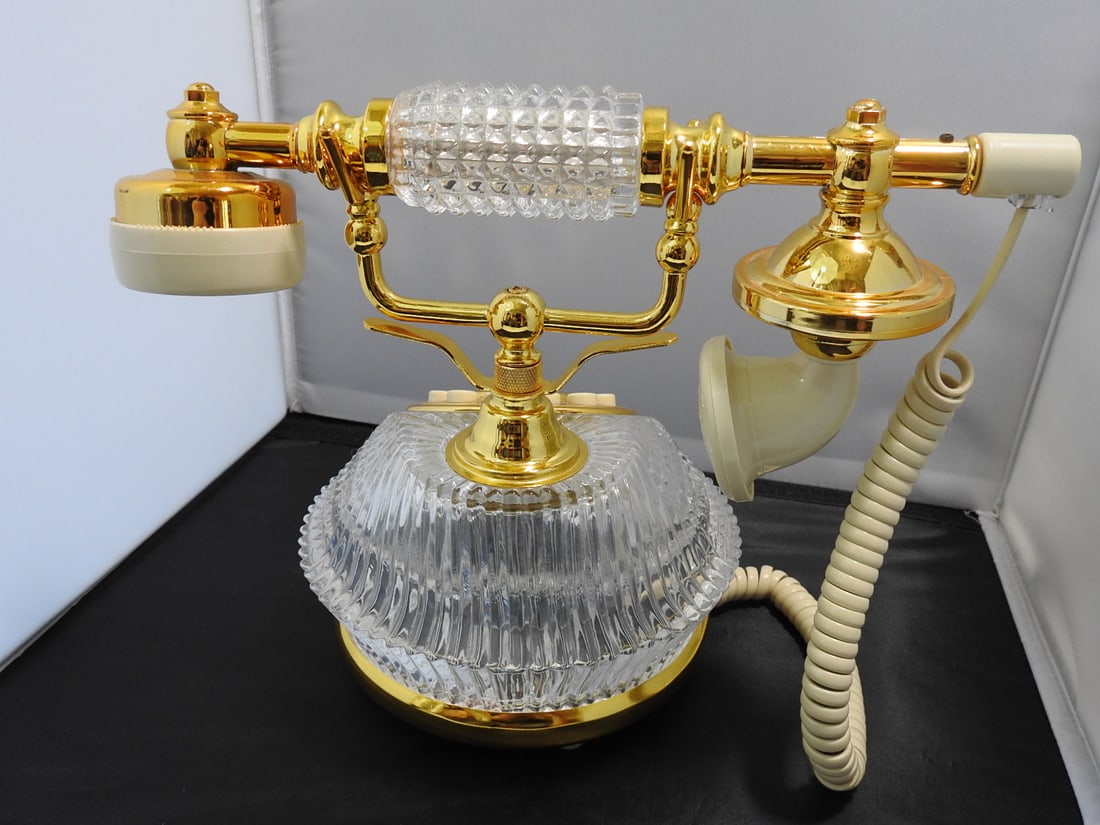 Vintage Reproduction Lead Crystal Old Style Telephone - 5