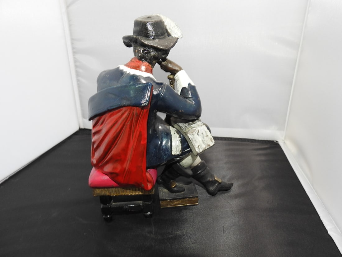 Cast Metal Billy Waters London Street Performer Statue: Cast metal statue depicting 19th-century London street performer Billy Waters, serial #1001. Approx. 8.5 x 6.5 x 4 in.