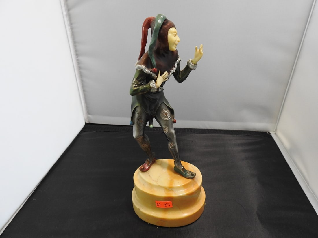 Royal Doulton The Jester HN2016 Figure on Marble Base: Royal Doulton The Jester figure, model HN2016, designed by Charles Noke, mounted on marble base. Approx. 10 x 4 x 3.5 in.