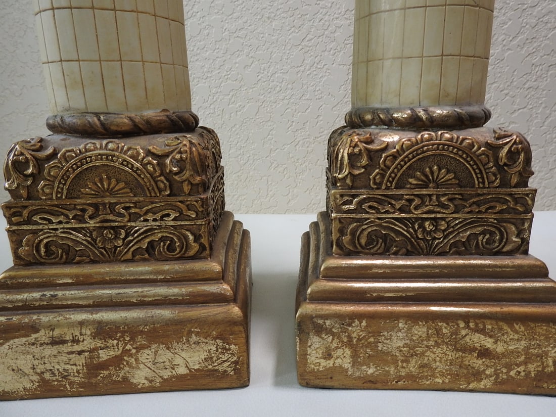 Gold Gilt Resin Pillar Candle Holders - 2