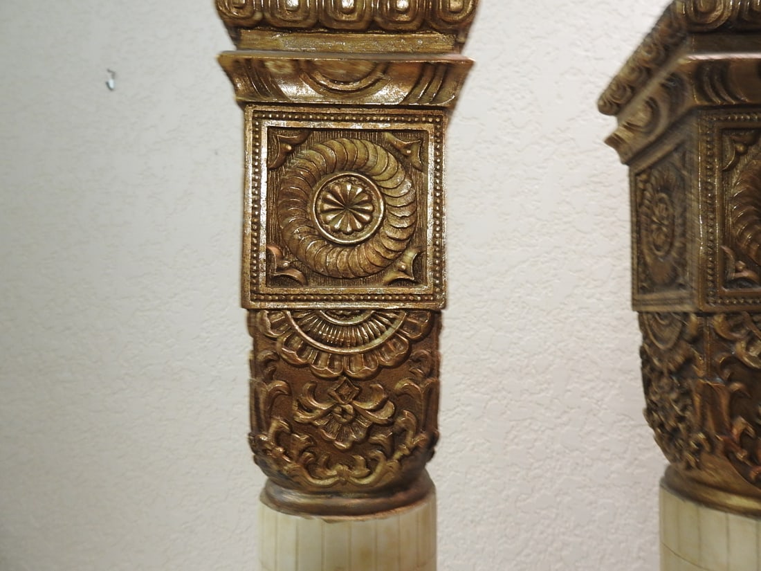 Gold Gilt Resin Pillar Candle Holders - 3