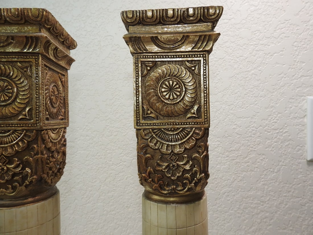 Gold Gilt Resin Pillar Candle Holders - 4