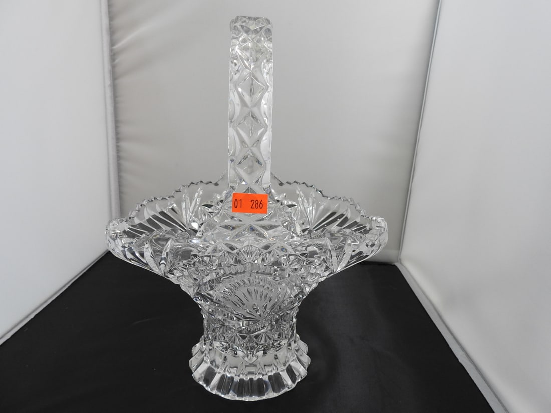 Lead Crystal May Basket Candy Dish: Lead Crystal May Basket Candy Dish. Butterfly design, Approx. 11 x 9 x 6 in.