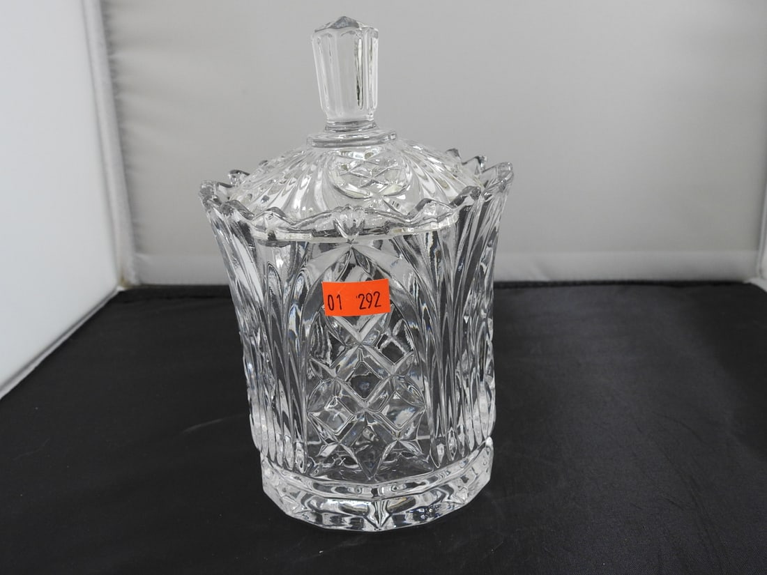 Lead Crystal Fluted Covered Candy Dish: Lead Crystal Fluted Covered Candy Dish. 24% Lead Approx. 7 x 4.5 x 4.5 in.