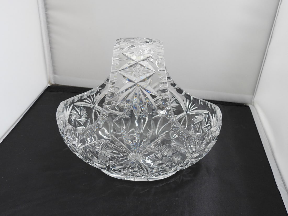 Lead Cut Crystal Basket Candy Dish: Lead Cut Crystal Basket Candy Dish. Hand Cut Crystal by Irena 24% Lead Approx. 7.5 x 9 x 5.5 in.