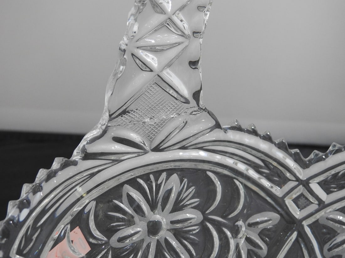 Lead Cut Crystal Basket Candy Dish - 7