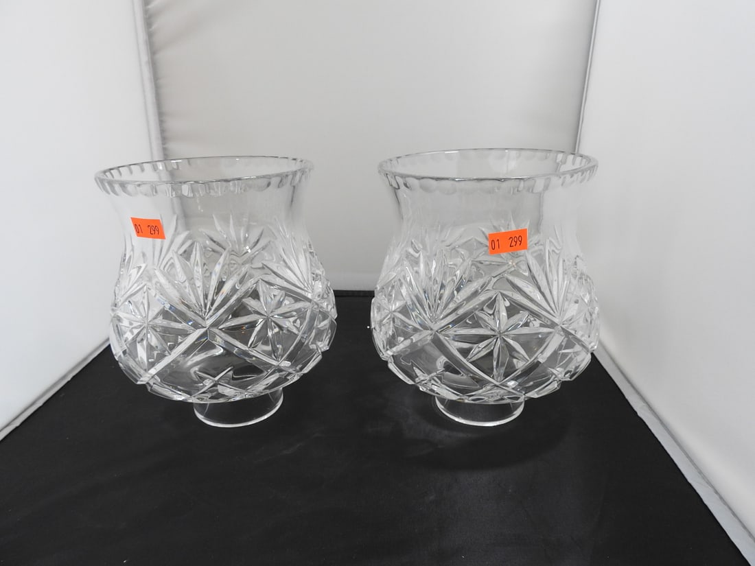 Lead Crystal Bell Shaped Hurricanee Shade Set of 2: Lead Crystal Bell Shaped Hurricanee Shade Set of 2. Set of 2 - Base Measure 2.25 in Approx. 6.5 x 5 x 11 in.