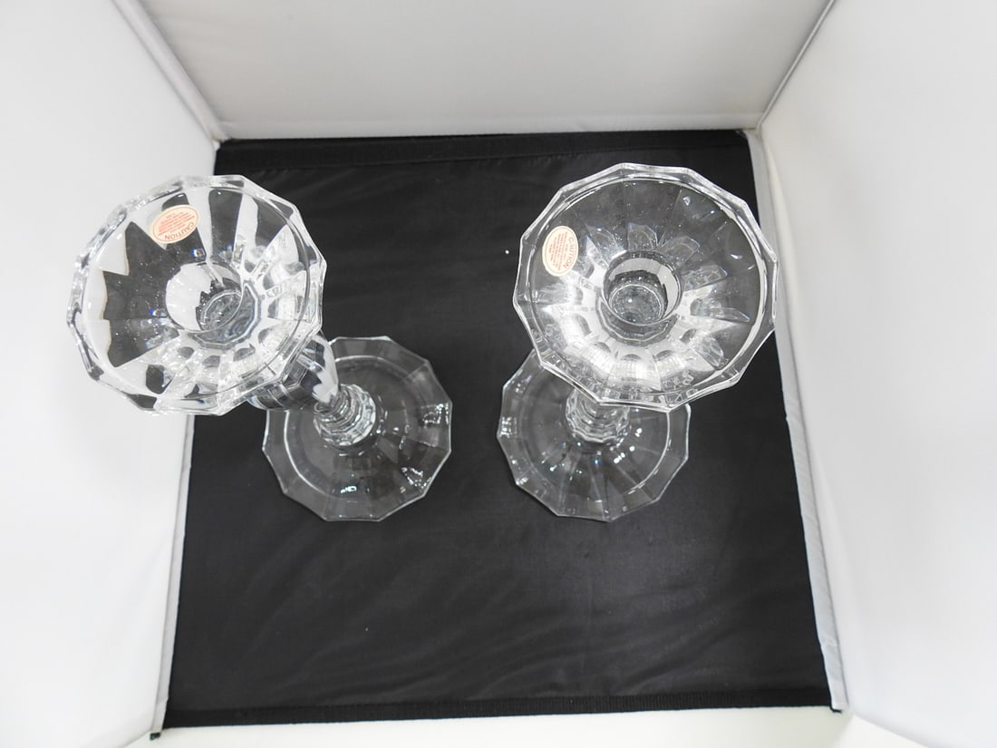 Pair of Lead Crystal Pedestal Candlesticks - 2