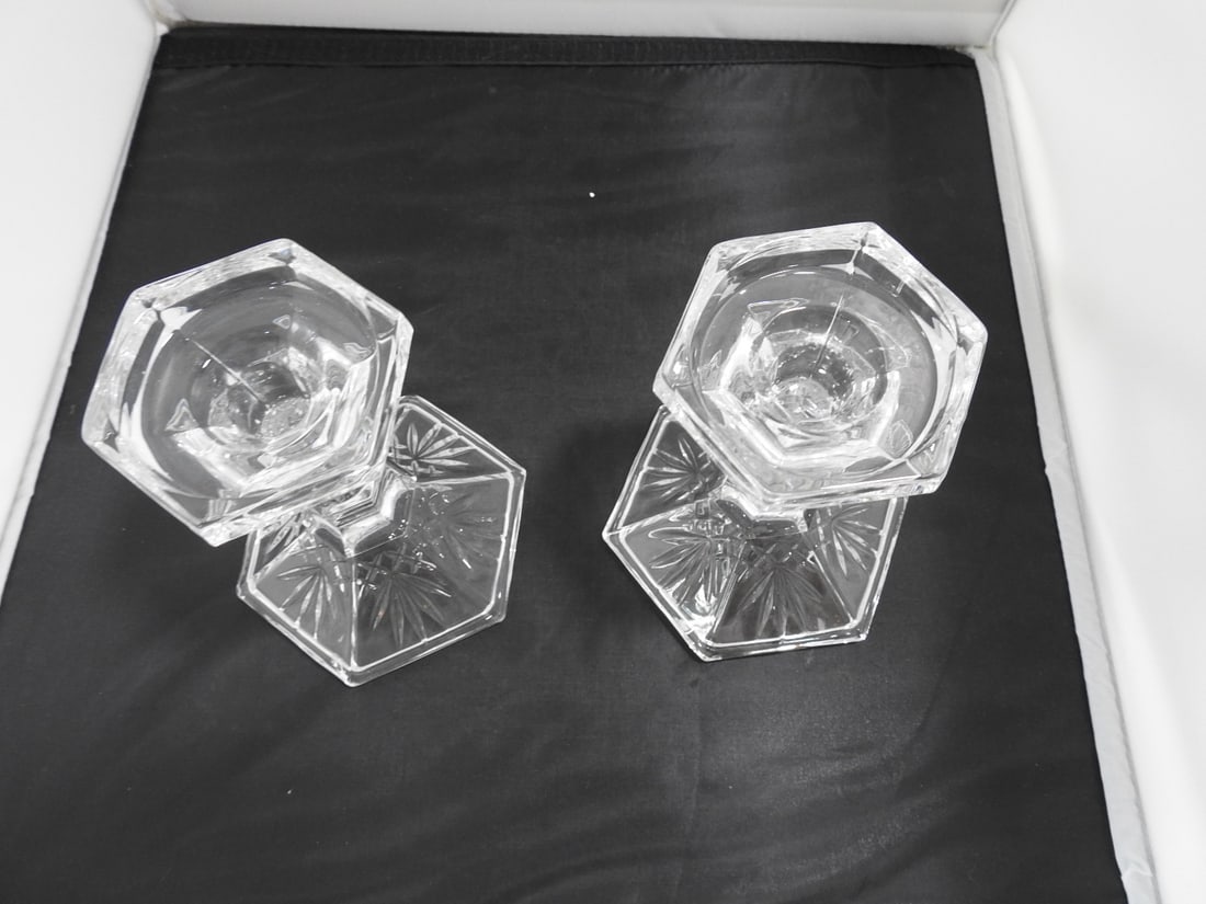 Pair of Lead Crystal Pedestal Candlesticks - 3