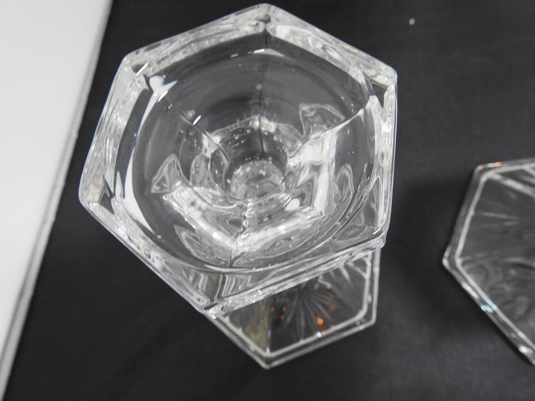 Pair of Lead Crystal Pedestal Candlesticks - 4