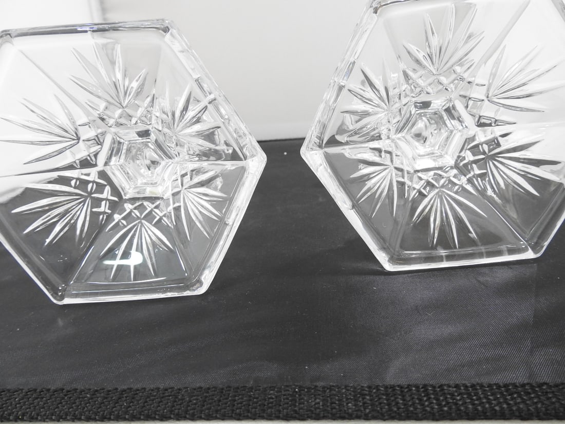 Pair of Lead Crystal Pedestal Candlesticks - 6