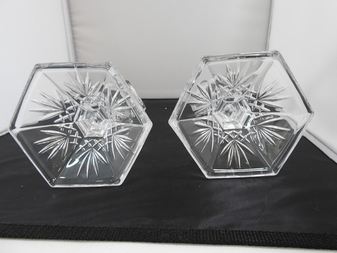 Pair of Lead Crystal Pedestal Candlesticks - 7