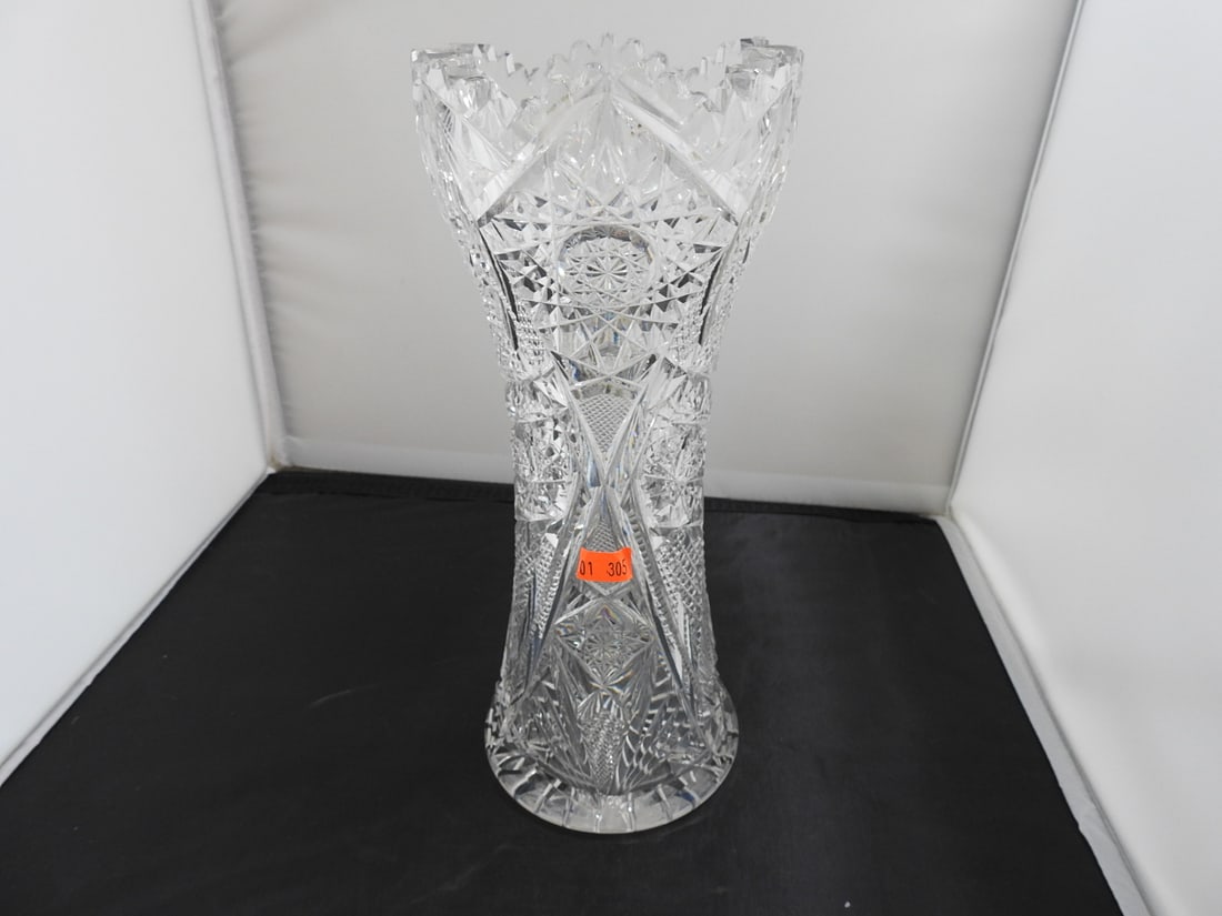 Lead Cut Crystal Fluted Vase: Lead Cut Crystal Fluted Vase. ABP - with Rough Cuts Approx. 10 x 4 x 4 in.