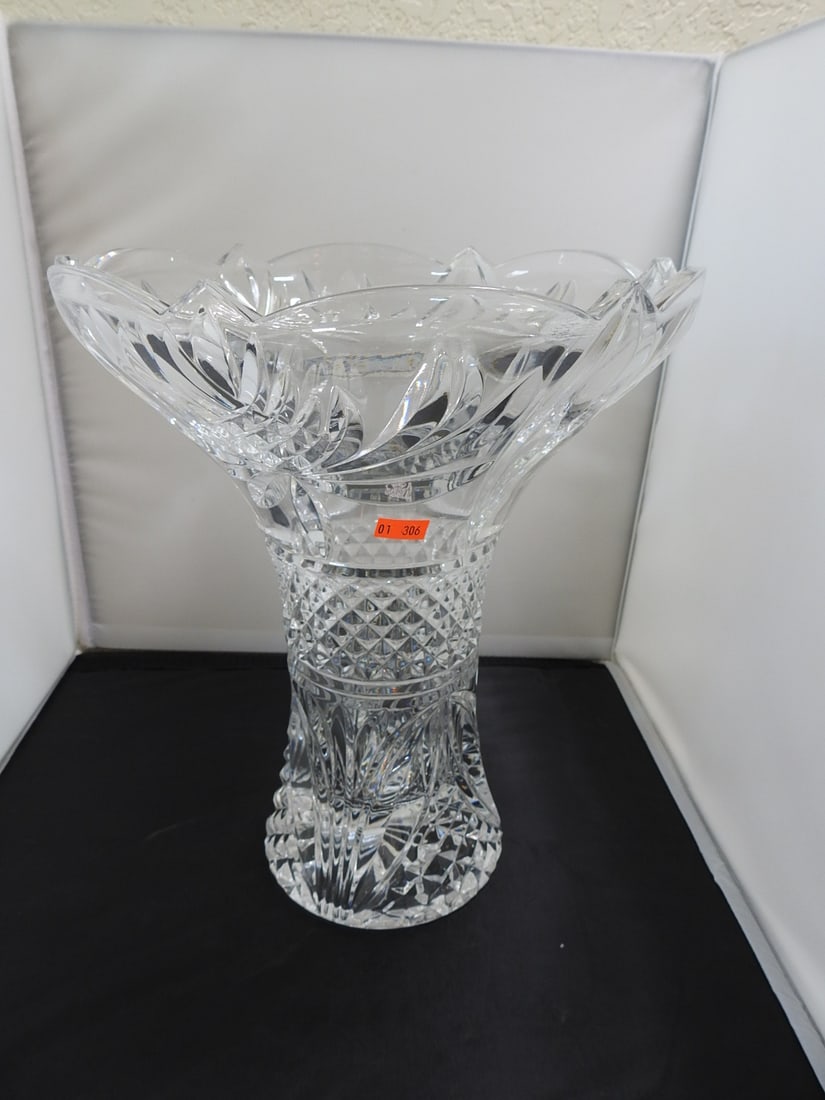 Large Lead Crystal Fluted Vase: Large Lead Crystal Fluted Vase. ABP, Approx. 12 x 10 x 10 in.