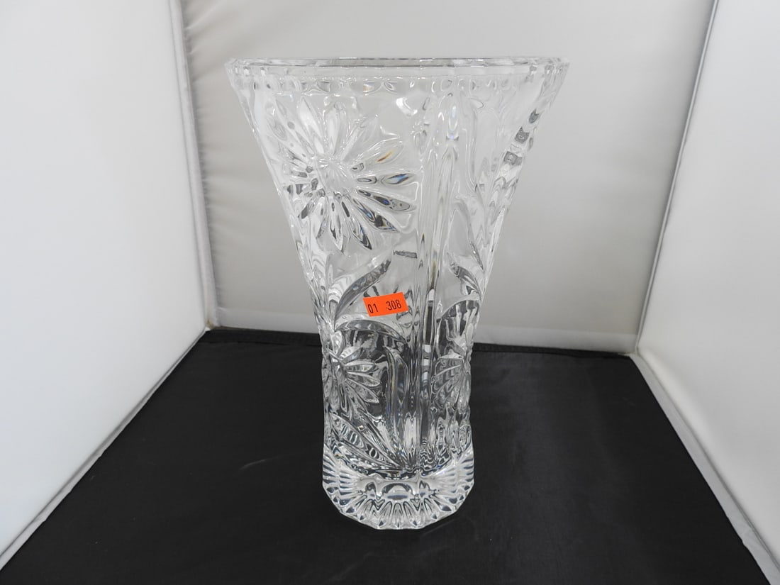 Large Lead Crystal Fluted Vase: Large Lead Crystal Fluted Vase. Bohemia Czech Republic 24% Lead Approx. 10 x 6.5 x 6.5 in.