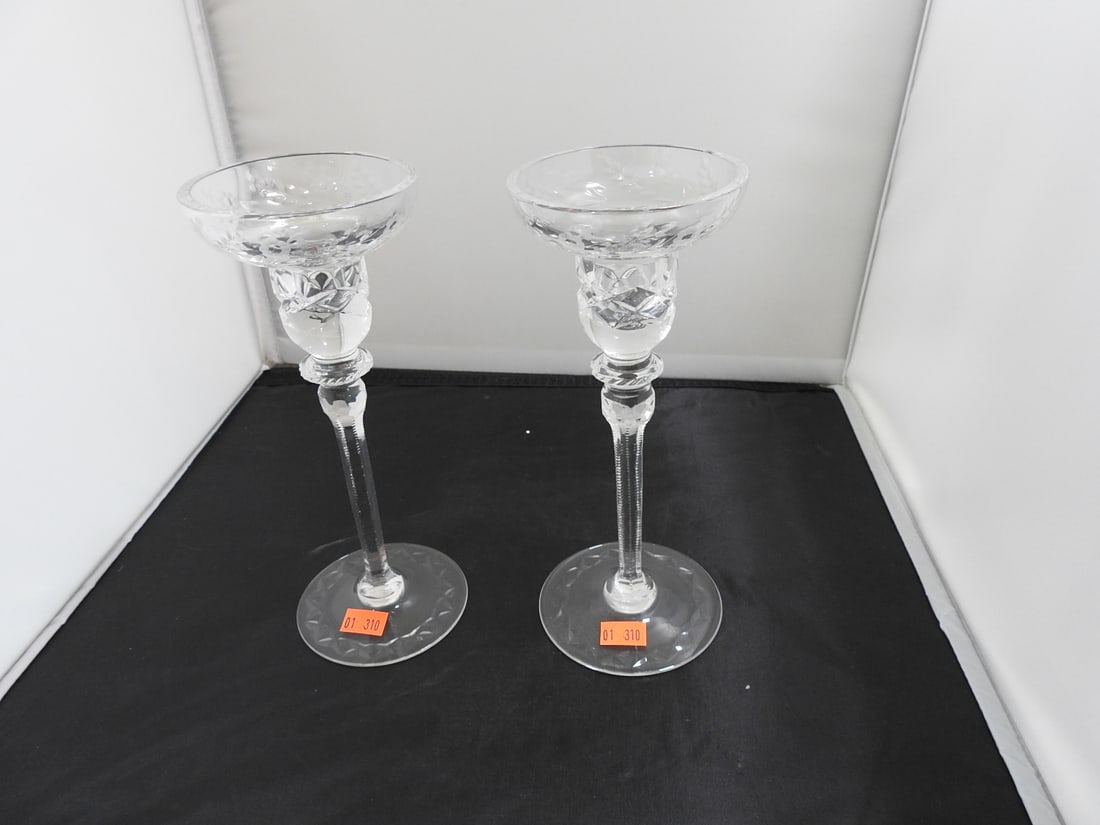 Cut Crystal Pedestal Candle Sticks Set of 2: Cut Crystal Pedestal Candle Sticks Set of 2 Approx. 8 x 3.25 x 6.5 in.